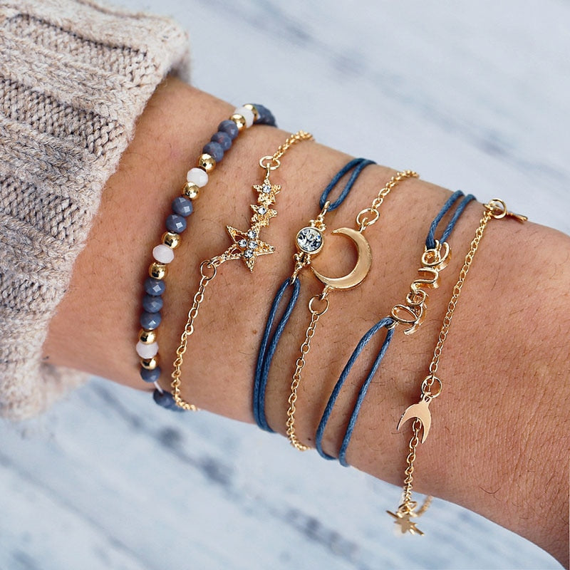 Peris Gems Crescent Moon Set Bohemian Style 5pc Rope Charm Bracelet Sets for Women SHEIN Amazon Temu