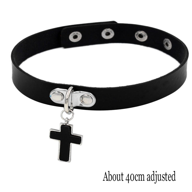 Peris Gems Cross Gothic Harajuku PU Leather Collar Choker Necklaces for Women SHEIN Amazon Temu