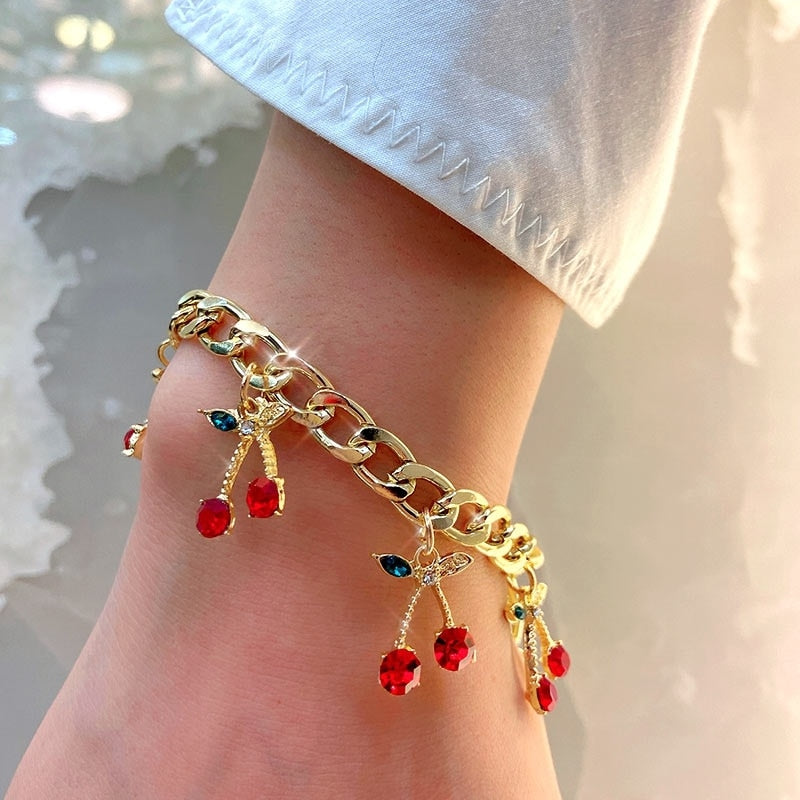 Peris Gems Crystal Cherry Charm Bracelets | Women Gold Silver Adjustable Bracelet SHEIN Amazon Temu