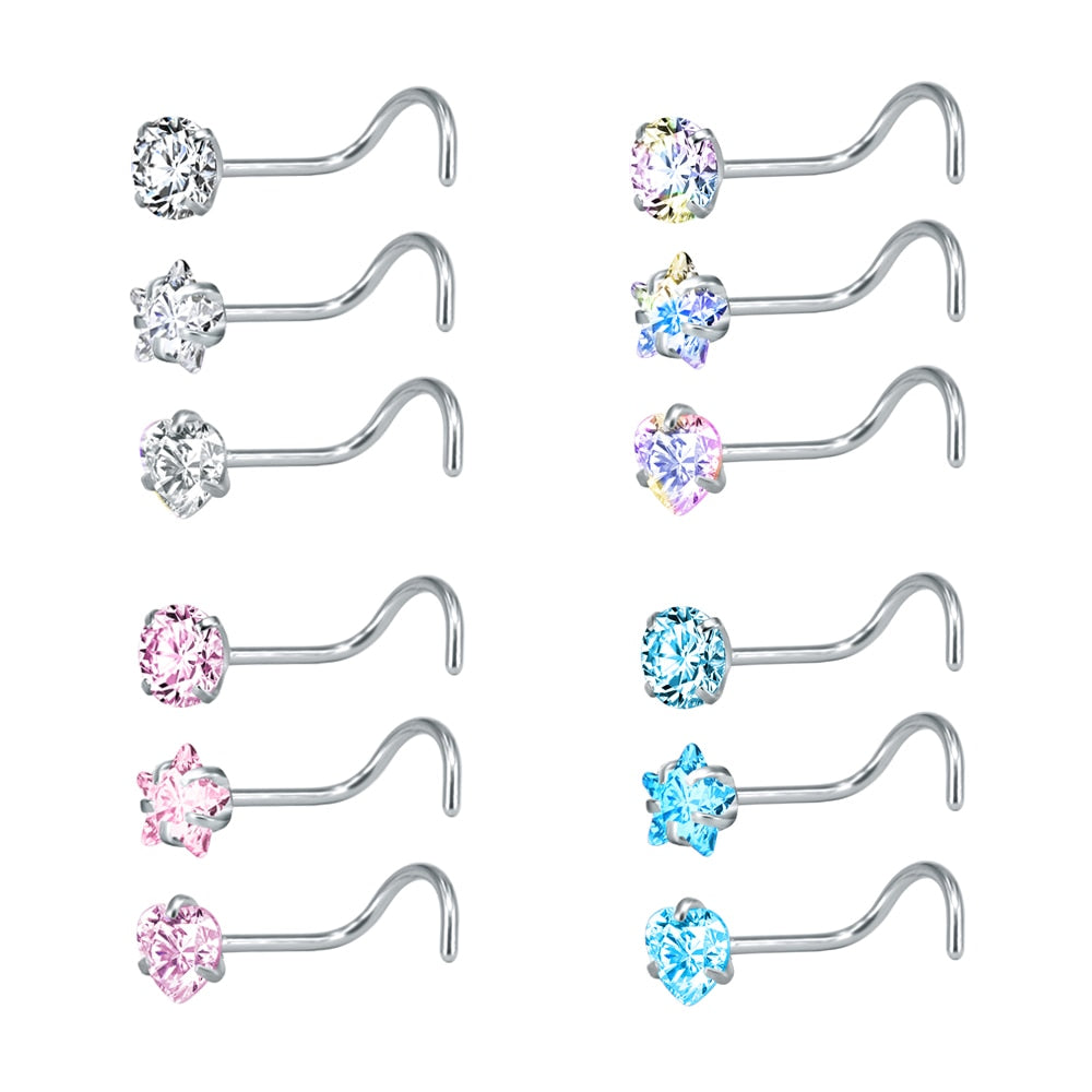 Peris Gems Crystal Nose Ring Studs Set for Women | 12PCS/3PCS Septum Piercing Studs Stainless Steel SHEIN Amazon Temu