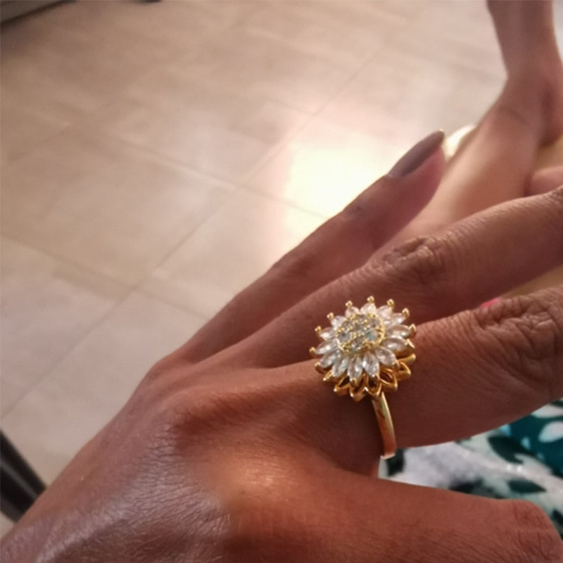 Peris Gems Crystal Sunflower Rotatable Spinner Adjustable Rings for Women Crystal Sunflower Rotatable Spinner Adjustable Rings Women SHEIN Amazon Temu