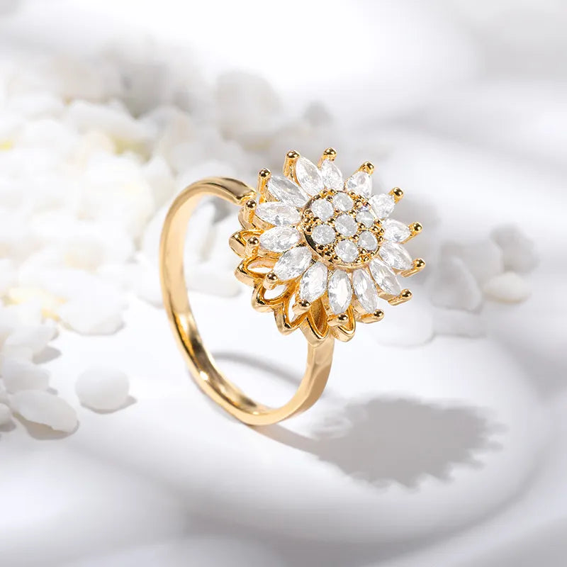 Peris Gems Crystal Sunflower Rotatable Spinner Adjustable Rings for Women Crystal Sunflower Rotatable Spinner Adjustable Rings Women SHEIN Amazon Temu