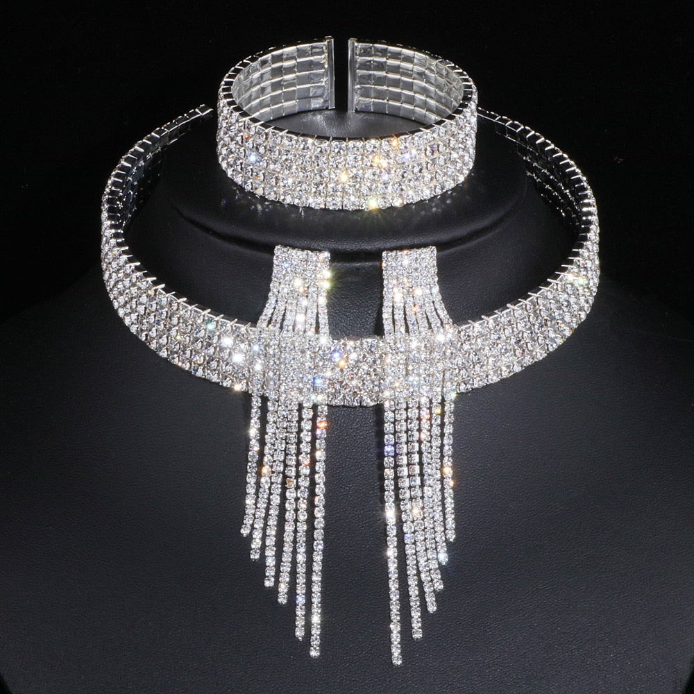 Peris Gems Crystal Tassel Bridal Jewelry Sets for Women | Diamond Wedding Set Crystal Tassel Bridal Jewelry Sets for Women | Wedding Set SHEIN Amazon Temu