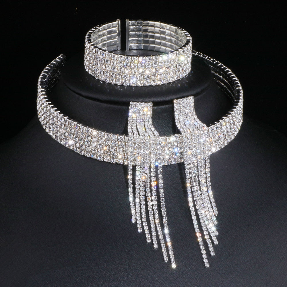 Peris Gems Crystal Tassel Bridal Jewelry Sets for Women | Diamond Wedding Set Crystal Tassel Bridal Jewelry Sets for Women | Wedding Set SHEIN Amazon Temu