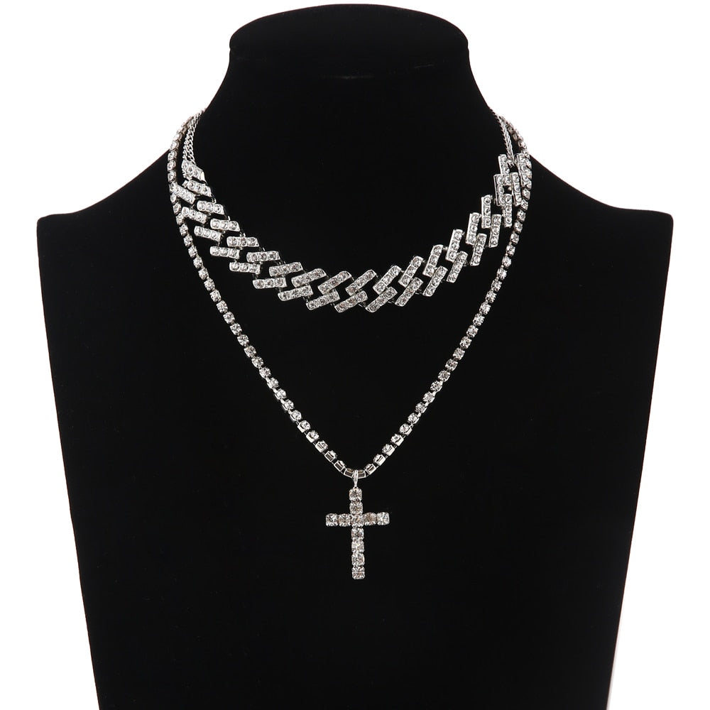 Peris Gems Cuban Link Jesus Cross Chain Necklace Set Unisex | Diamond Necklaces Cuban Link Jesus Cross Chain Necklace Set Unisex | Diamond SHEIN Amazon Temu