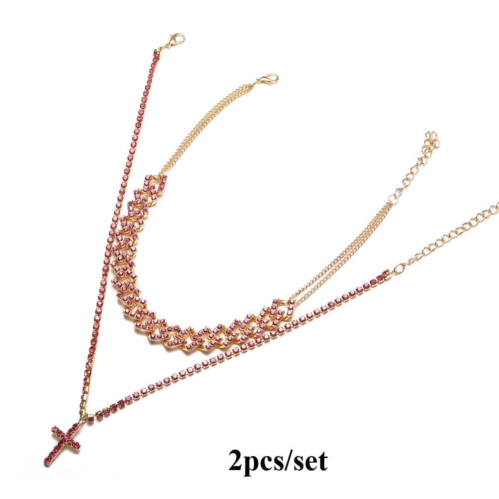 Peris Gems Cuban Link Jesus Cross Chain Necklace Set Unisex | Diamond Necklaces Cuban Link Jesus Cross Chain Necklace Set Unisex | Diamond SHEIN Amazon Temu