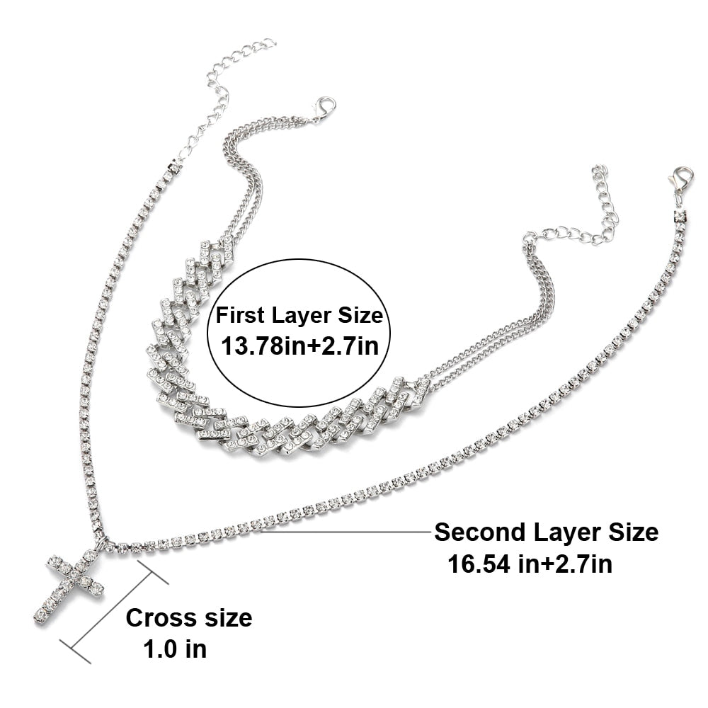 Peris Gems Cuban Link Jesus Cross Chain Necklace Set Unisex | Diamond Necklaces Cuban Link Jesus Cross Chain Necklace Set Unisex | Diamond SHEIN Amazon Temu