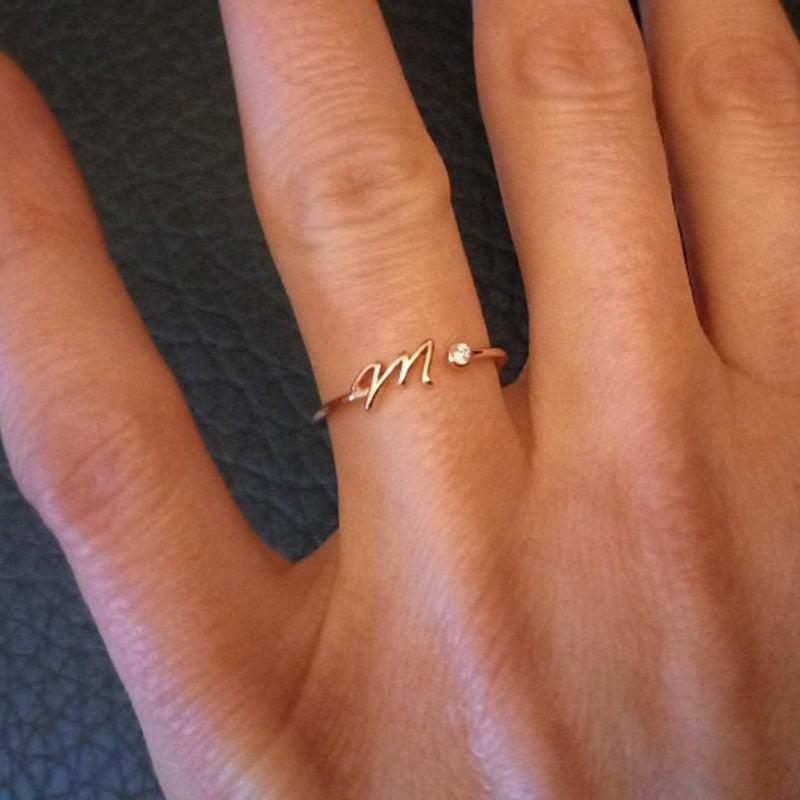 Peris Gems Cursive Alphabet Initial Rings - Open Adjustable Stainless Steel Cursive Initial Ring SHEIN Amazon Temu