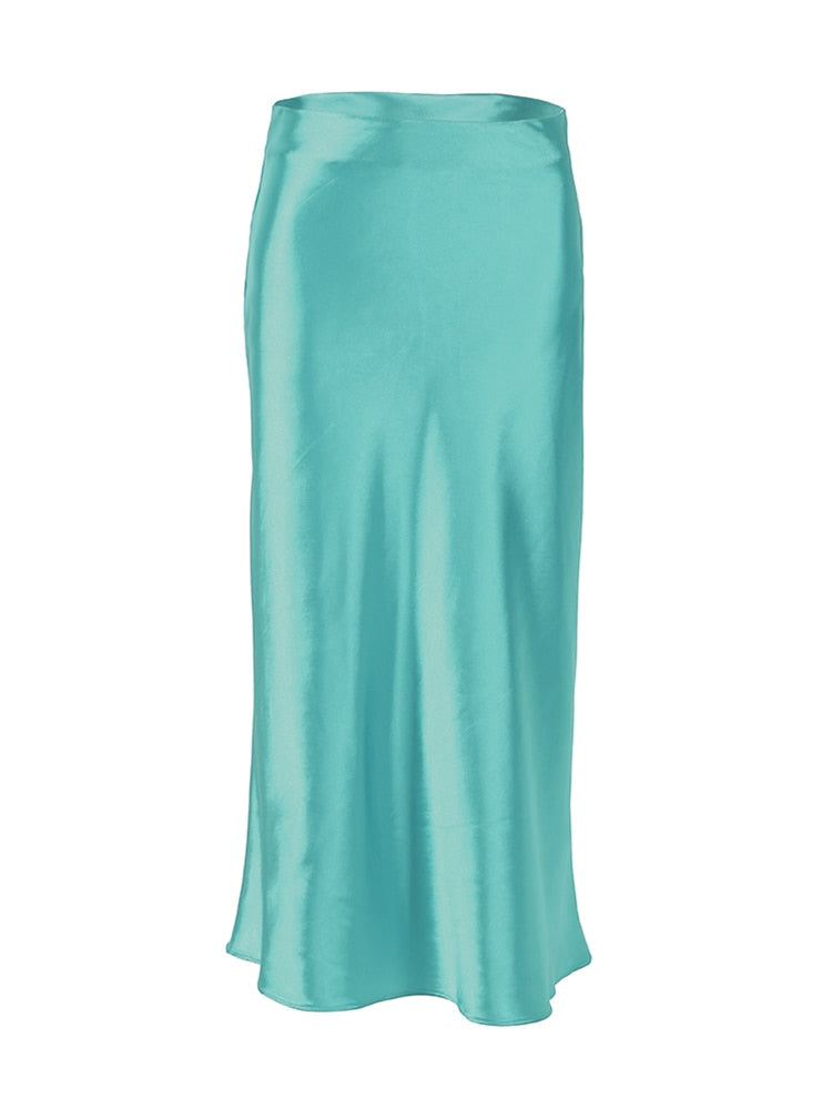 Peris Gems Cyan-blue / S Solid Satin Silk Skirt for Women | High Waisted Summer Long Satin Elegant Skirt SHEIN Amazon Temu