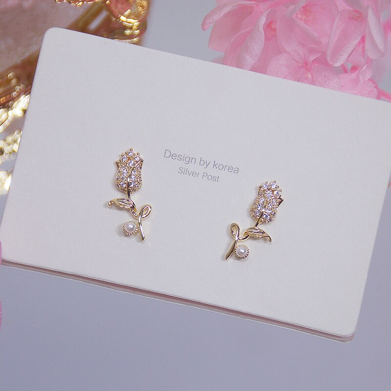 Peris Gems CZ Diamond Rose Flower Stud Earrings for Women | Gold Bohemian Earrings CZ Diamond Rose Flower Stud Earrings for Women | Bohemian SHEIN Amazon Temu