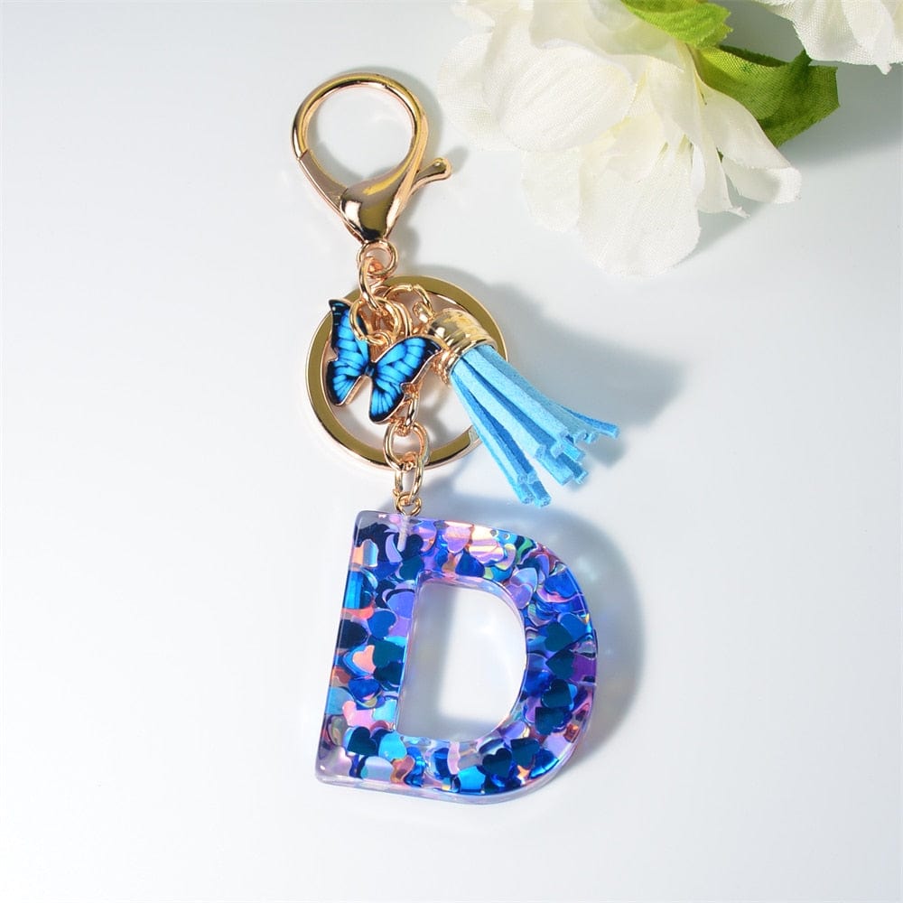 Peris Gems D Blue Acrylic Letter and Butterfly Keychain | Initial Keychains Blue Acrylic Letter and Butterfly Keychain Initial Keychains SHEIN Amazon Temu