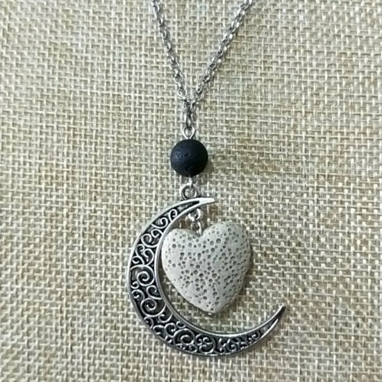 Peris Gems D Lava Stone Moon Necklace Unisex | Silver Crescent Moon SHEIN Amazon Temu