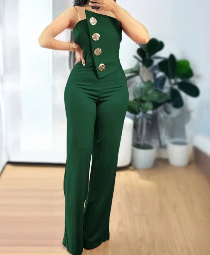 Peris Gems D / XL Jumpsuit Women Off Shoulder Asymmetrical Bandeau Strapless Metal Button Decor High Waist Wide Leg Casual One Pieces Overalls Jumpsuit Women Off Shoulder Asymmetrical Bandeau Strapless Metal Button Decor High Waist Wide Leg Casual One Pieces Overalls SHEIN Amazon Temu