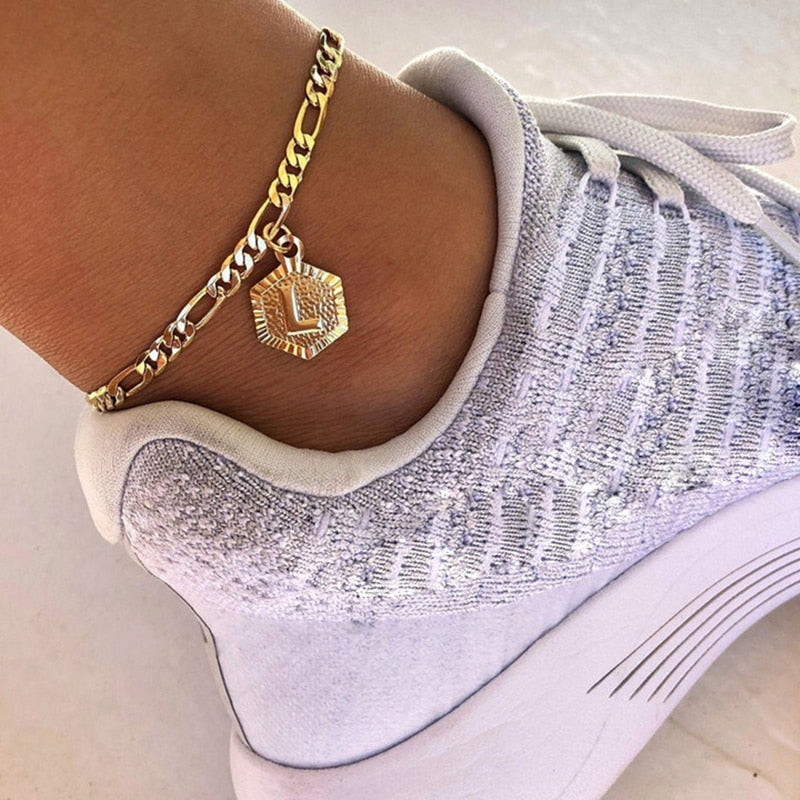 Peris Gems Dainty A-Z Letter Hexagon Anklets Unisex | Gold Initial Letter Leg Chain Dainty A-Z Letter Hexagon Anklets Unisex Gold Initial Letter SHEIN Amazon Temu