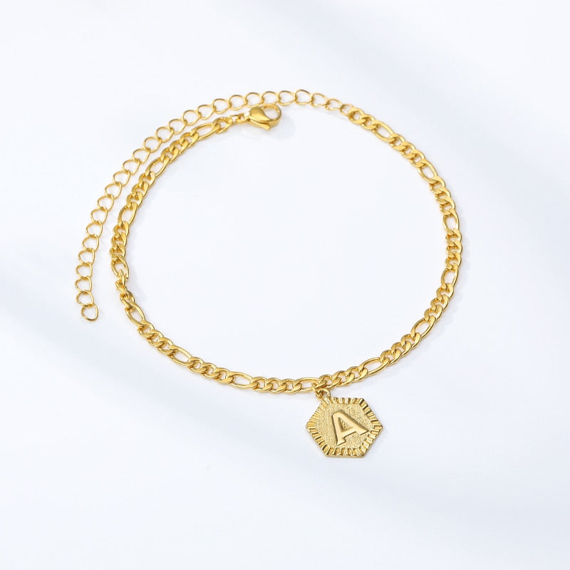 Peris Gems Dainty A-Z Letter Hexagon Anklets Unisex | Gold Initial Letter Leg Chain Dainty A-Z Letter Hexagon Anklets Unisex Gold Initial Letter SHEIN Amazon Temu