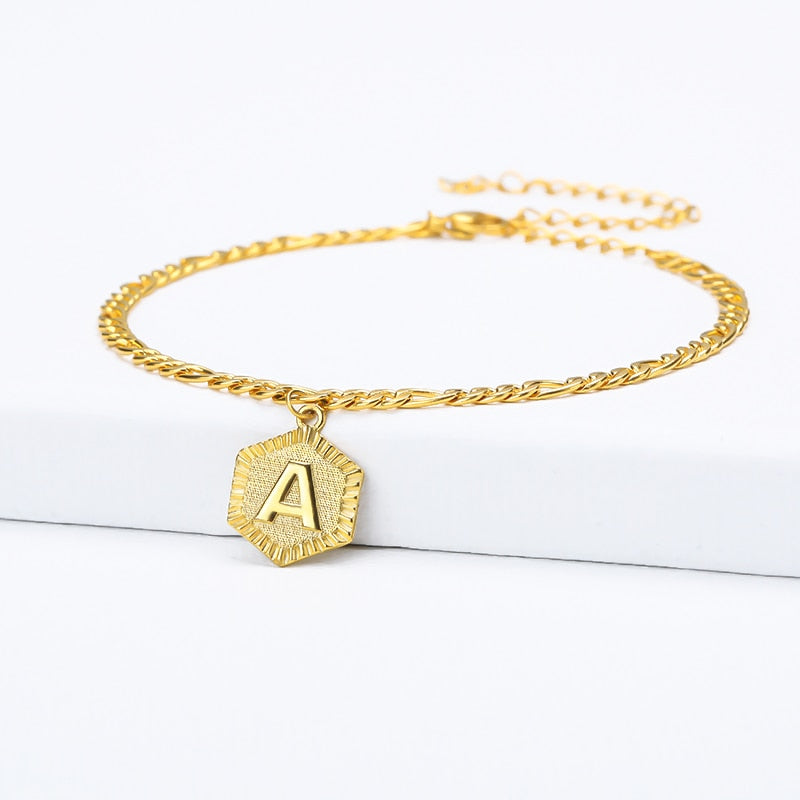 Peris Gems Dainty A-Z Letter Hexagon Anklets Unisex | Gold Initial Letter Leg Chain Dainty A-Z Letter Hexagon Anklets Unisex Gold Initial Letter SHEIN Amazon Temu
