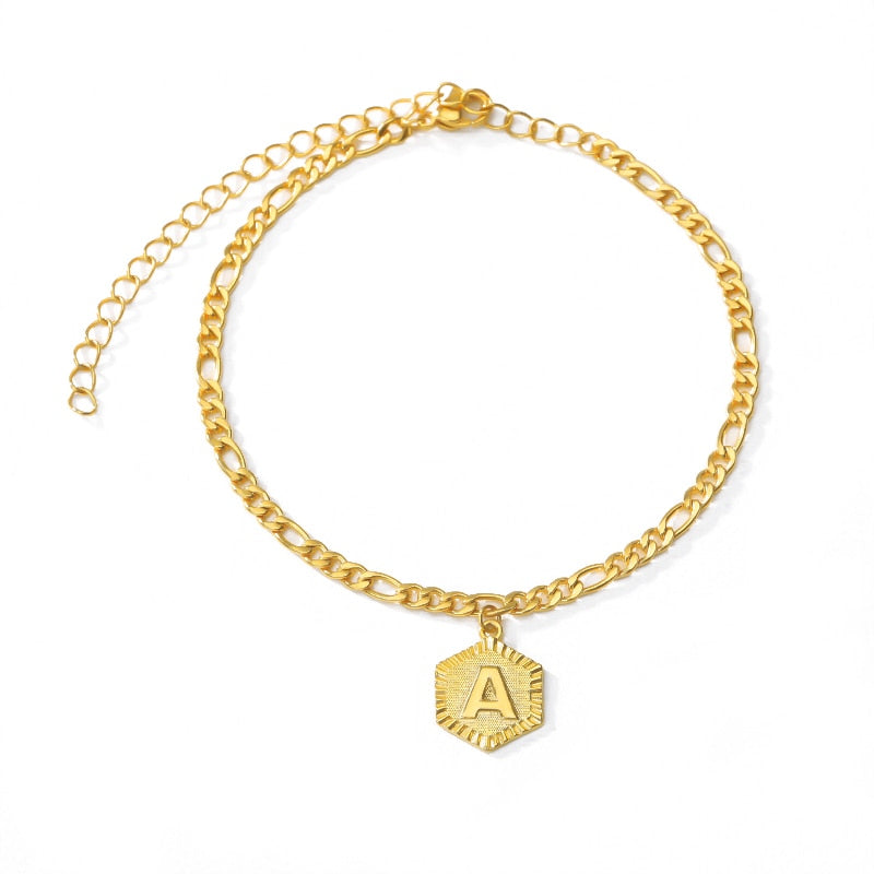 Peris Gems Dainty A-Z Letter Hexagon Anklets Unisex | Gold Initial Letter Leg Chain Dainty A-Z Letter Hexagon Anklets Unisex Gold Initial Letter SHEIN Amazon Temu