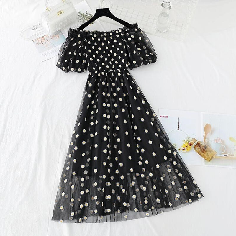 Peris Gems Daisy Flower Embroidered Off Shoulder French Dress for Women SHEIN Amazon Temu