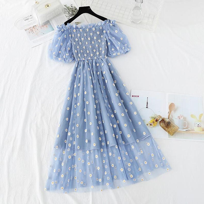 Peris Gems Daisy Flower Embroidered Off Shoulder French Dress for Women SHEIN Amazon Temu