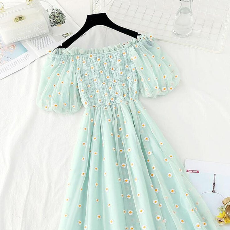Peris Gems Daisy Flower Embroidered Off Shoulder French Dress for Women SHEIN Amazon Temu