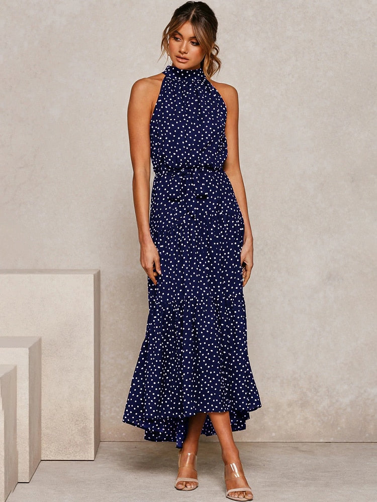 Peris Gems Dark Blue / S Long Strapless Polka Dot Casual Dresses - Cute Summer Sundresses SHEIN Amazon Temu