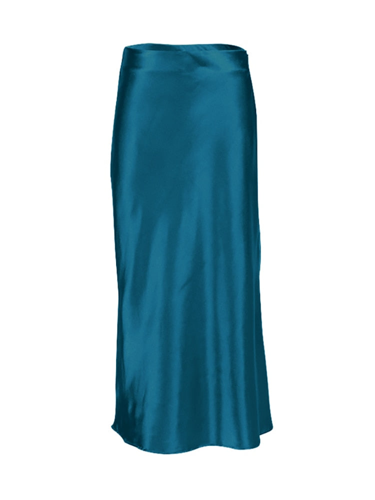 Peris Gems Dark Blue / S Solid Satin Silk Skirt for Women | High Waisted Summer Long Satin Elegant Skirt SHEIN Amazon Temu
