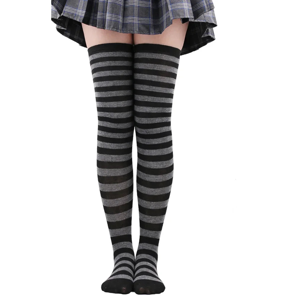 Peris Gems Dark grey Black 30 / One Size Womens Striped Thigh High Stockings Ladies Girls Black White pink Long Over Above Knee Socks Cosplay Lolita Harajuku Y2k 2025 Womens Striped Thigh High Stockings Ladies Girls Black White pink Long Over Above Knee Socks Cosplay Lolita Harajuku Y2k 2025 SHEIN Amazon Temu