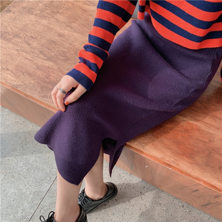 Peris Gems  Dark purple / One size High Waist Elastic Long Knitted Pencil Skirt for Women | Wool Skirt High Waist Elastic Long Knitted Pencil Skirt for Women SHEIN Amazon Temu