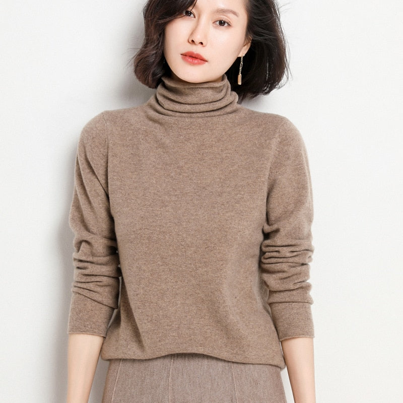 Peris Gems Deep camel / S Pure Wool Winter Sweater for Women | Solid Slim Turtleneck Sweater Pure Wool Winter Sweater for Women | Solid Slim Sweater SHEIN Amazon Temu