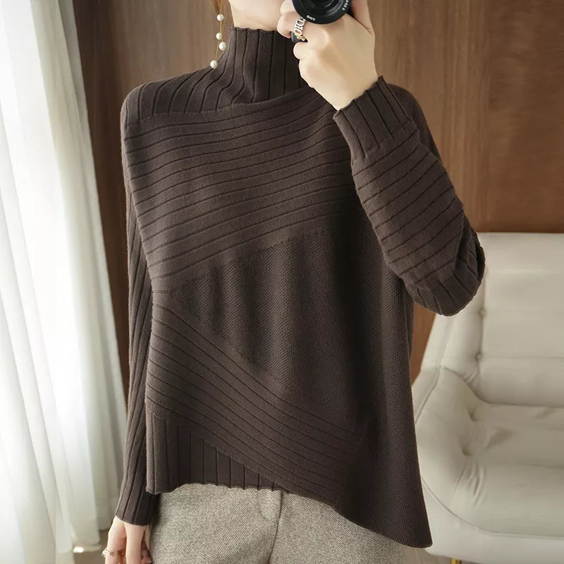 Peris Gems Deep coffee / One Size Striped Knitted Cashmere Turtleneck Sweaters for Women SHEIN Amazon Temu