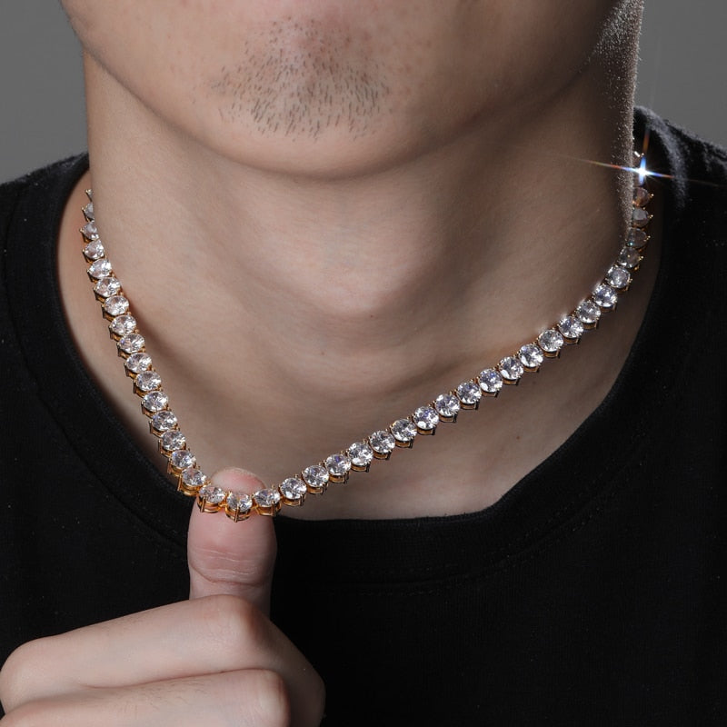 Peris Gems Diamond 3 Prong Tennis Chain Necklace Unisex | Round Diamond Necklace Diamond 3 Prong Tennis Chain Necklace Unisex Round Necklace SHEIN Amazon Temu