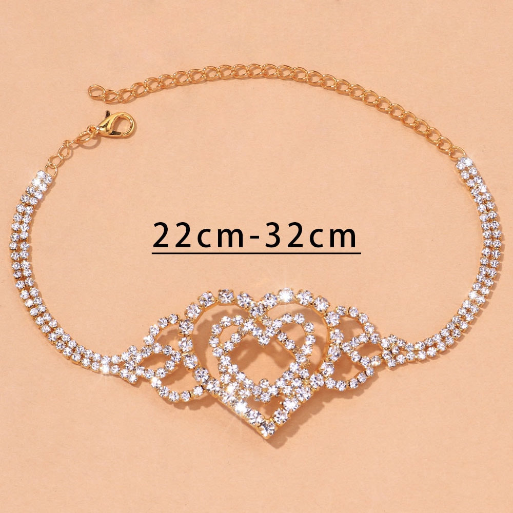 Peris Gems Diamond Double Heart Anklets for Women | Silver Rhinestone Anklets Diamond Double Heart Anklets for Women | Silver Anklets SHEIN Amazon Temu