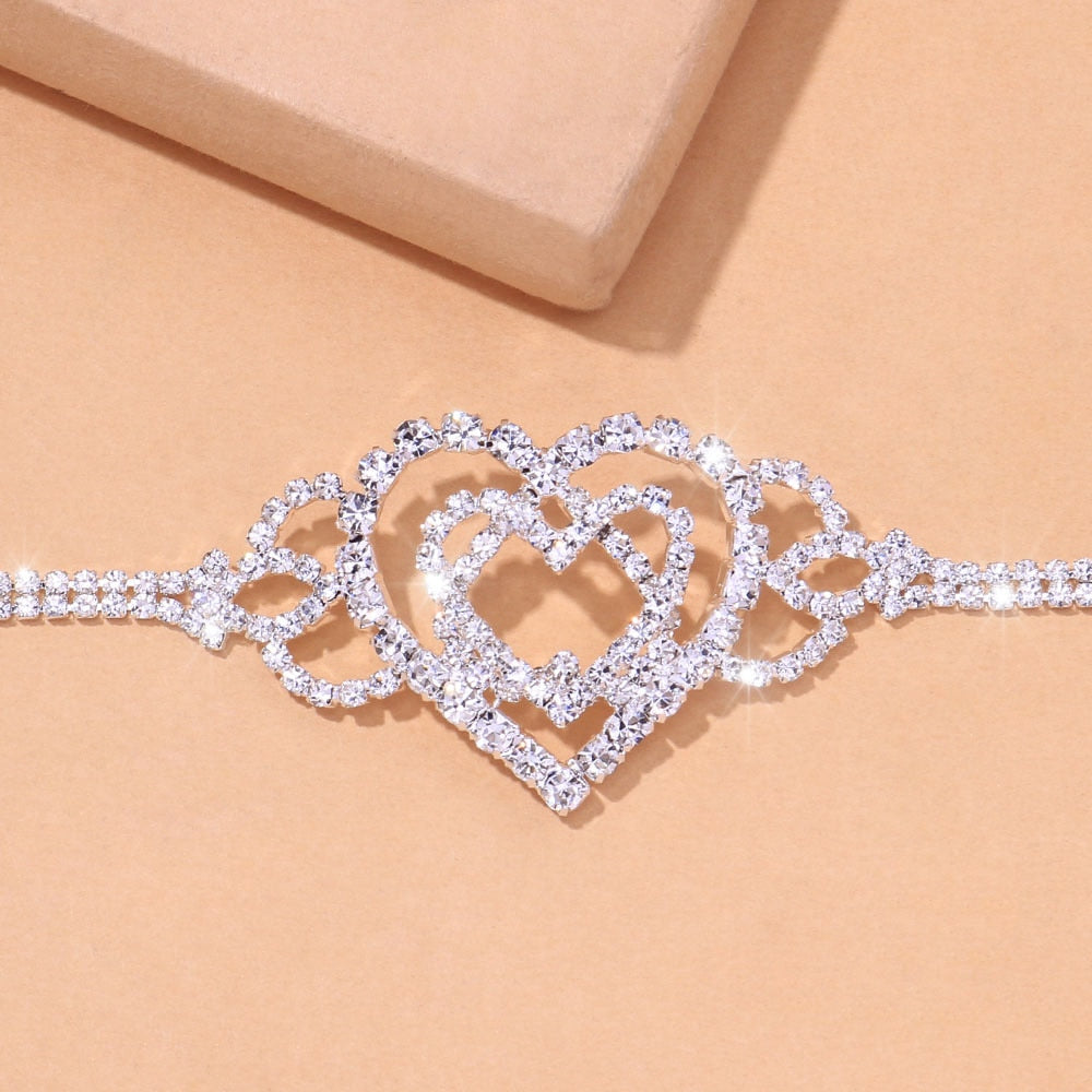 Peris Gems Diamond Double Heart Anklets for Women | Silver Rhinestone Anklets Diamond Double Heart Anklets for Women | Silver Anklets SHEIN Amazon Temu