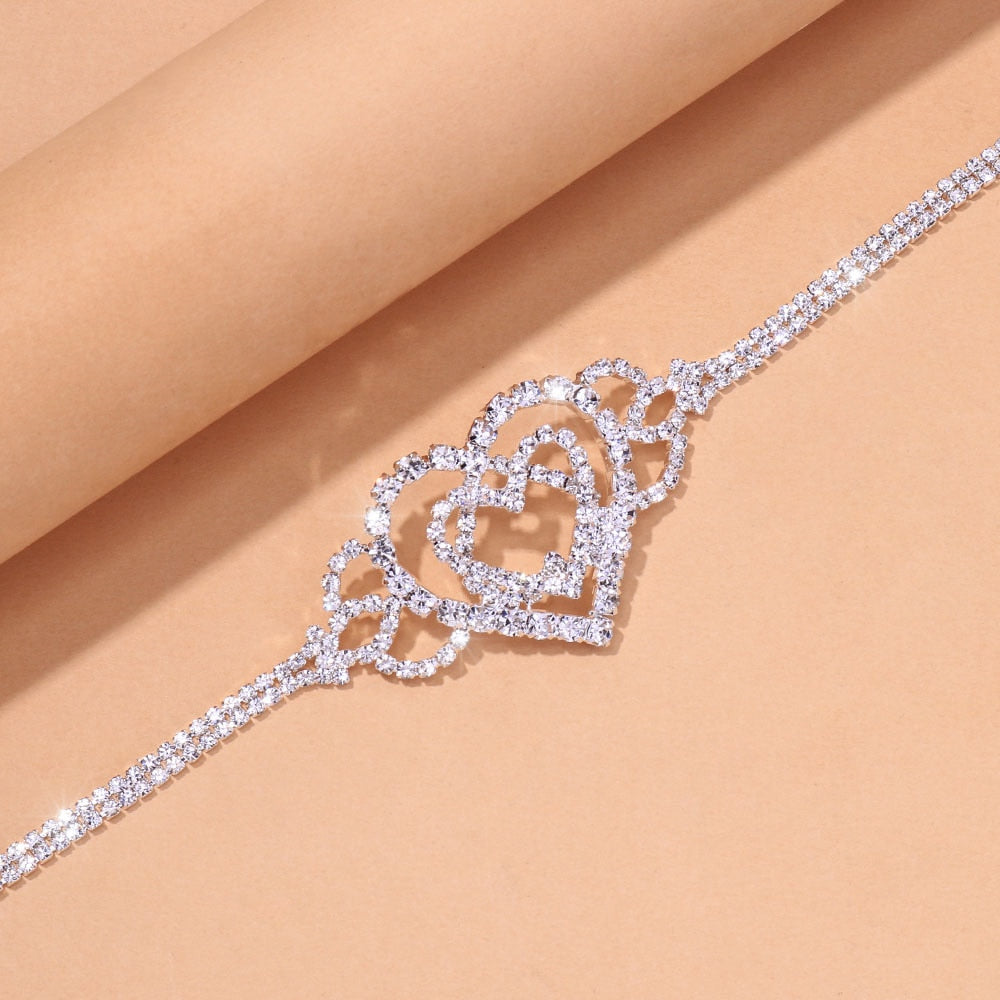 Peris Gems Diamond Double Heart Anklets for Women | Silver Rhinestone Anklets Diamond Double Heart Anklets for Women | Silver Anklets SHEIN Amazon Temu