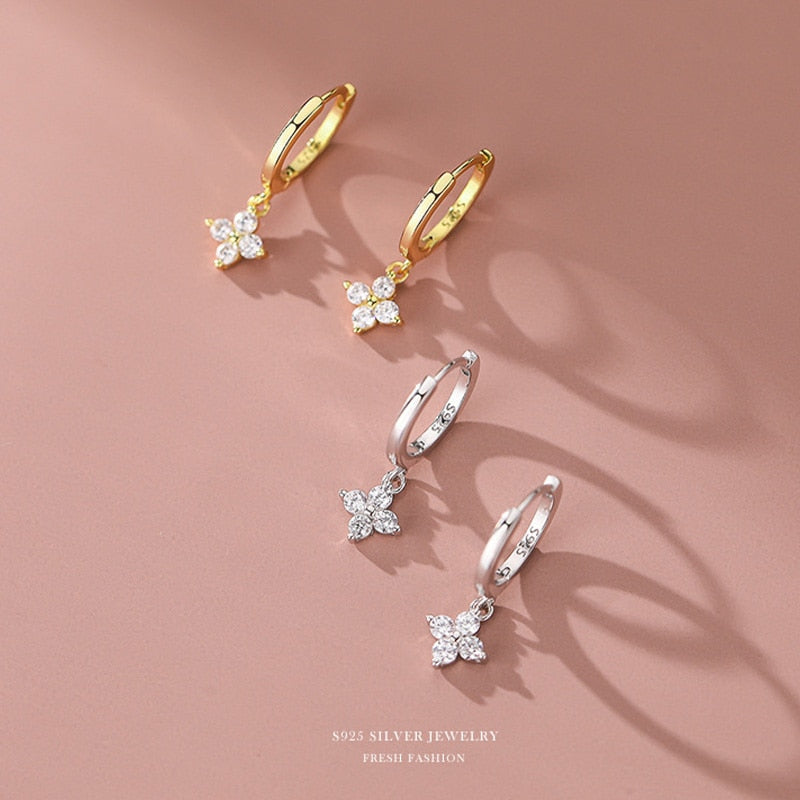 Peris Gems Diamond Flower Hoop Earrings for Women | Sterling Silver Earrings for Women Diamond Dainty Silver Flower Hoop Earrings for Women SHEIN Amazon Temu