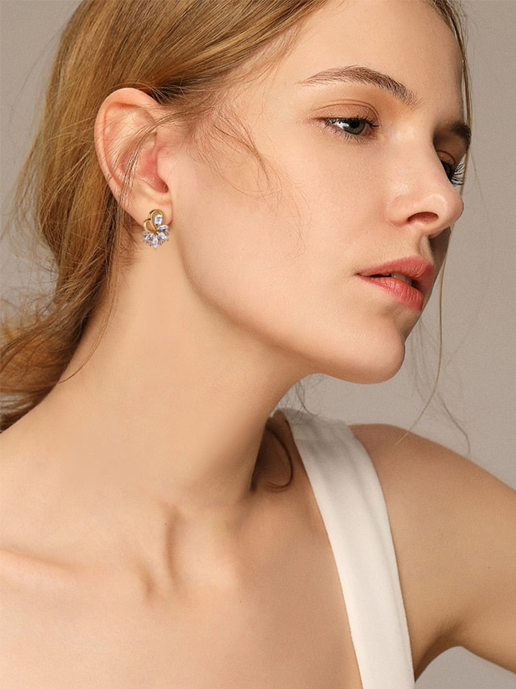 Peris Gems Diamond Flower Stud Earrings for Women | Gold Diamond Stud Earrings SHEIN Amazon Temu