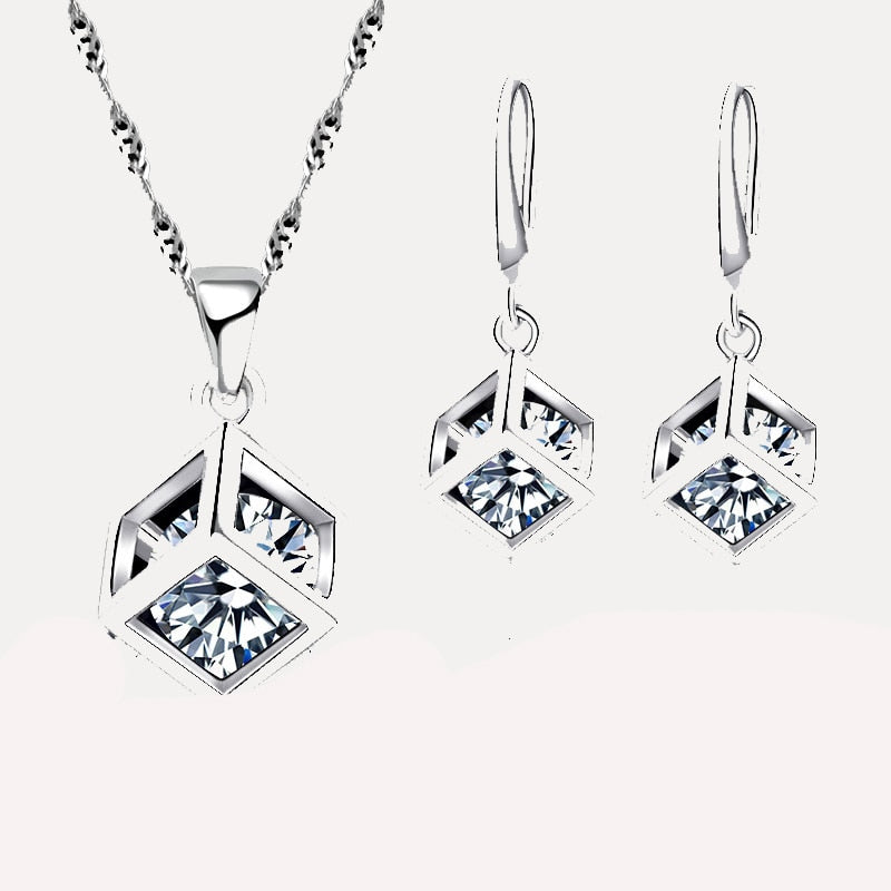 Peris Gems Diamond In a Box Necklace and Earrings Set | Women&