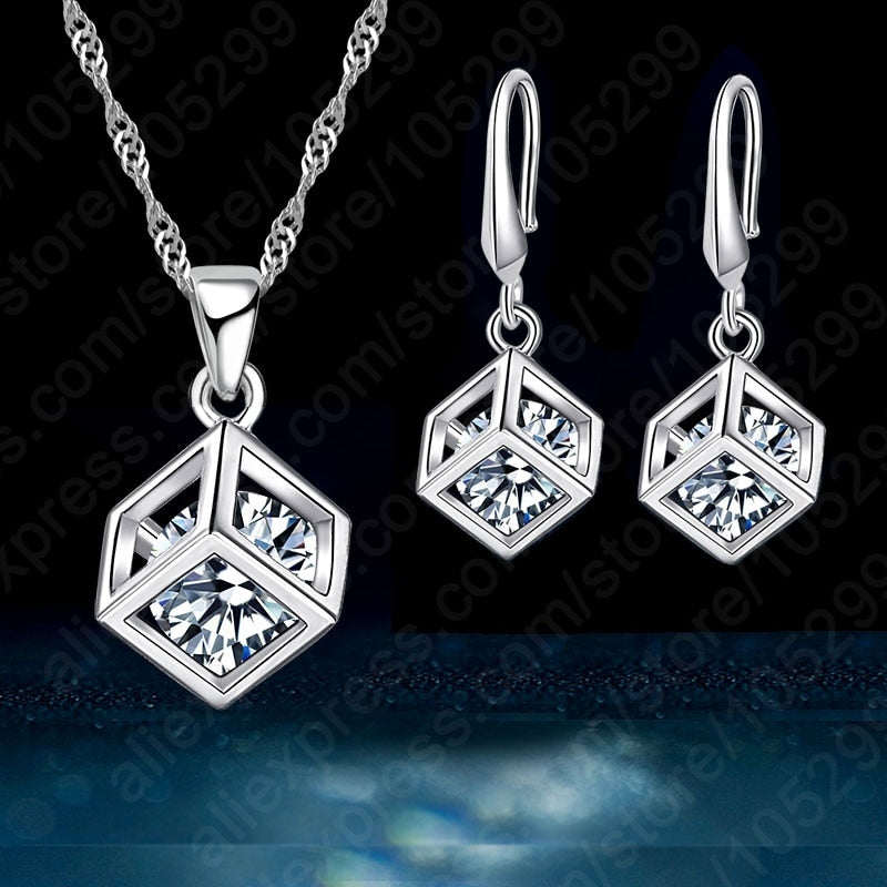 Peris Gems Diamond In a Box Necklace and Earrings Set | Women&