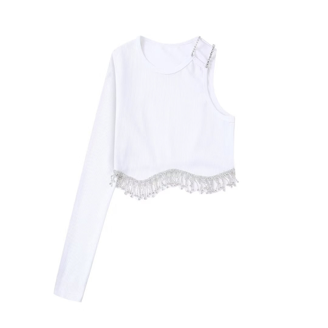 Peris Gems Diamond Tassel Crop-Top Shirt | Slim Luxurious Shirt for Women SHEIN Amazon Temu