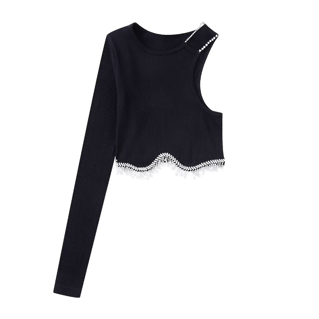 Peris Gems Diamond Tassel Crop-Top Shirt | Slim Luxurious Shirt for Women SHEIN Amazon Temu