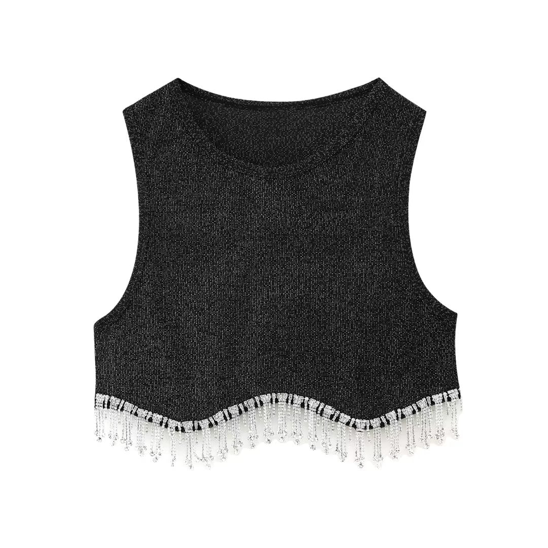 Peris Gems Diamond Tassel Crop-Top Shirt | Slim Luxurious Shirt for Women SHEIN Amazon Temu
