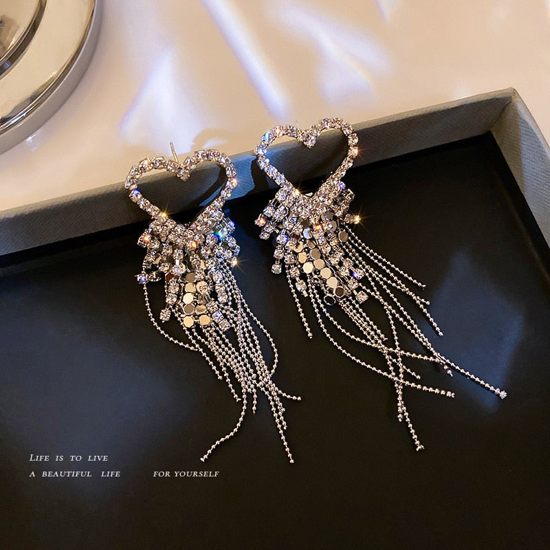 Peris Gems Diamond Tassel Earrings for Women | Silver Heart Diamond Tassel Earrings for Women | Quality Silver Heart SHEIN Amazon Temu