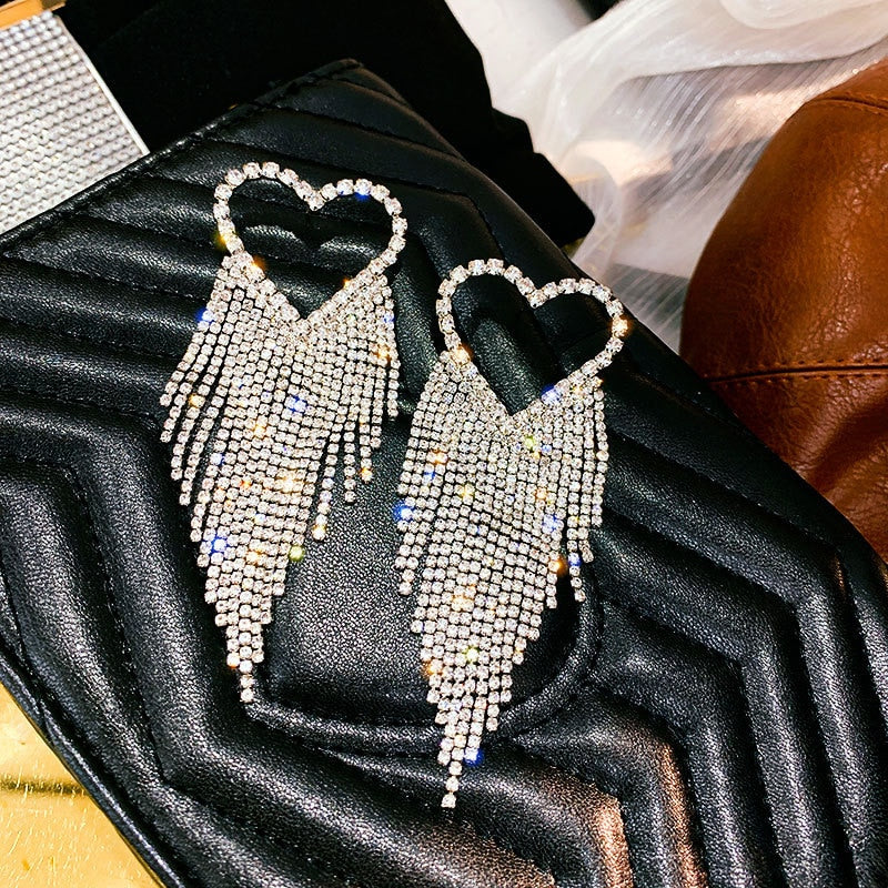 Peris Gems Diamond Tassel Earrings for Women | Silver Heart Diamond Tassel Earrings for Women | Quality Silver Heart SHEIN Amazon Temu