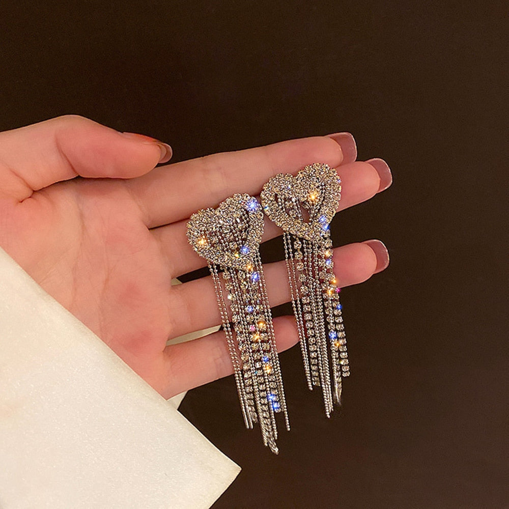 Peris Gems Diamond Tassel Earrings for Women | Silver Heart Diamond Tassel Earrings for Women | Quality Silver Heart SHEIN Amazon Temu