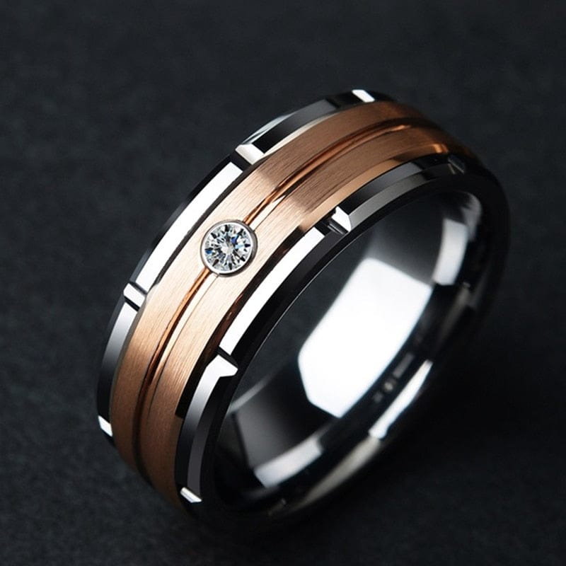 Peris Gems Double Groove Beveled Stainless Steel Ring Unisex | Black Brushed Inlay Zircon Double Groove Beveled Stainless Steel Ring Unisex | Brushed SHEIN Amazon Temu
