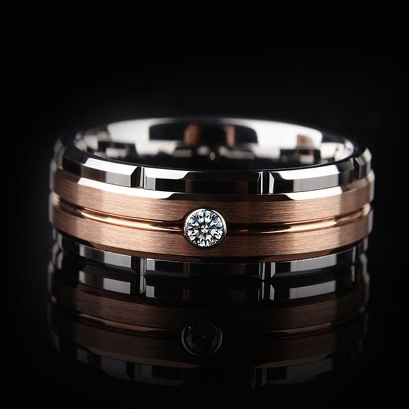 Peris Gems Double Groove Beveled Stainless Steel Ring Unisex | Black Brushed Inlay Zircon Double Groove Beveled Stainless Steel Ring Unisex | Brushed SHEIN Amazon Temu