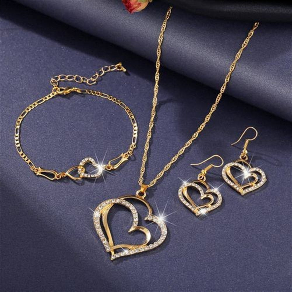 Peris Gems Double Heart Necklace Earrings Bracelet Jewelry Set SHEIN Amazon Temu