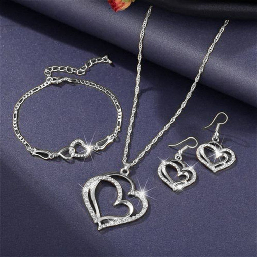 Peris Gems Double Heart Necklace Earrings Bracelet Jewelry Set SHEIN Amazon Temu