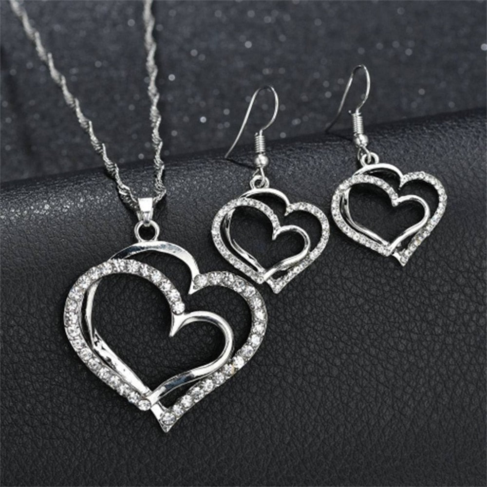 Peris Gems Double Heart Necklace Earrings Bracelet Jewelry Set SHEIN Amazon Temu