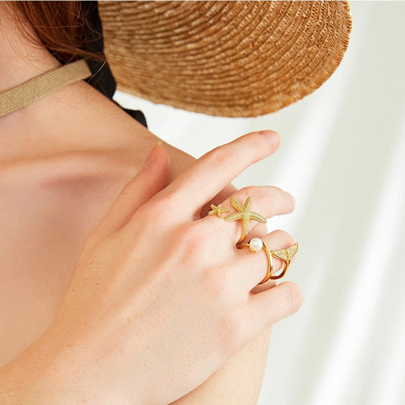 Peris Gems Double Starfish Open Rings for Women | Adjustable Gold and Silver Rings SHEIN Amazon Temu
